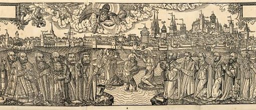 Pēteris Fletners (1485?-1546). Sv. Jānis kristī Jēzu Pegnicas upē Nirnbergā. Ksilogrāfija no albuma Holzschnitte alter deutscher Meister, izdots Gotā, 1810. LNMM kolekcija