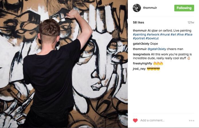 Thom Muir showcasing his art on Instagram.