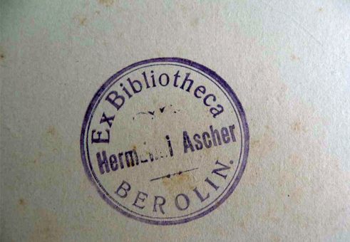 Provenienzhinweis: - (Ascher, Hermann), Stempel: Name; 'Ex bibliotheca Hermann [i] Ascher Berolin. '.