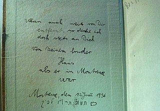 Provenienzhinweis: - ([...], Hans ), Von Hand: Widmung: Allgemein, Name, Ortsangabe, Datum: Allgemein; 'Wenn auch weit von Dir entfernt, so denke ich doch stets an Dich Von Deinem Bruder Hans als er in Montreux war Montreux, den 12. Juli 1936 כ׳ב תמוז תרצ׳׳ו לפ׳׳ק'.