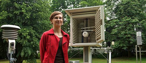 Meteorology student Daniela Schoster at the student weather observation station