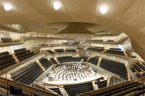 The large concert hall at the heart of the Elbe Philharmonic Hall 