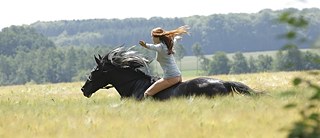 Ein Mädchen reitet auf einem Pferd