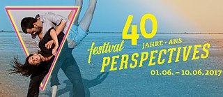Affiche du Festival PERSPECTIVES représentant un homme et une femme sur une plage