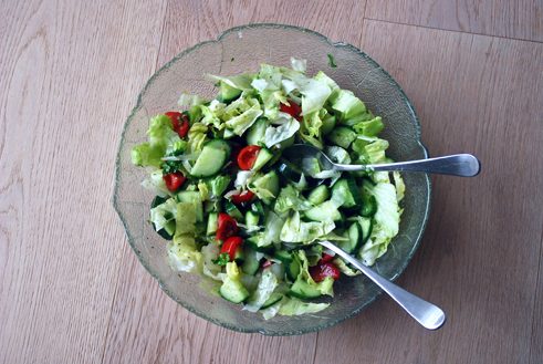 Der Salat ist vielseitig. Einzelne Zutaten können je nach Geschmack hinzugefügt oder weggelassen werden. Das Originalrezept enthält zum Beispiel 100g schwarze Oliven. Mit Fladenbrot servieren.