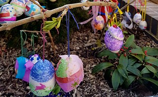 Painted Easter Eggs on shrub