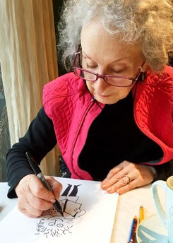 Margaret Atwood draws Margaret Atwood.