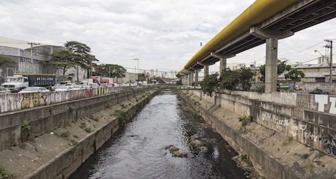 São Paulo/Brazil: the Tamanduateí has been completely channeled and partially streamed through pipes since 1957