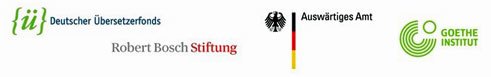 Logos des Goethe-Instituts Bulgarien, des Deutschen Übersetzerfonds, der Robert Bosch Stiftung und des Auswärtigen Amtes der Bundesrepublik Deutschland