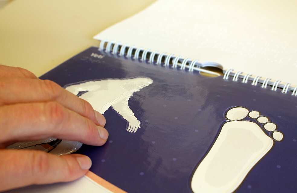 Alto relieve de un Yeti en el calendario actual del DZB. Junto a los libros, la biblioteca para ciegos hace también impresiones en alto relieve.