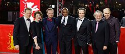 Alexander Scheer, Hannah Steele, Stefan Konarske, Raoul Peck, August Diehl, Rolf Kanies and Moritz Führmann at the world premiere of ‘The Young Karl Marx‘ at the 2017 Berlinale.