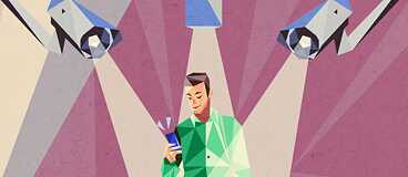 Illustration: Mann mit Handy wird ausspioniert