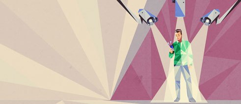 Illustration: Mann mit Handy wird ausspioniert