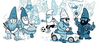 Gartenzwerge mit verschiedenen Nationalitäten