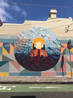 This mural was painted by Kyle Hughes – it is part of the Perfect Match program run by Inner West Council. Perfect Match is one of the council's initiatives to prevent unwanted graffiti through fostering legitimate creative expression and art in public spaces.