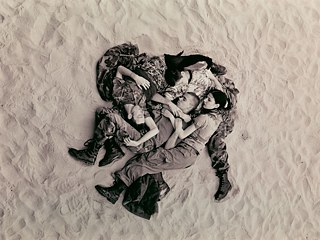 Wolfgang Tillmans: Lutz, Alex, Suzanne & Christopher on beach (b-w), 1993