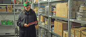Shirin Barghnavard in the storage room of the Harun Farocki Institut in Berlin.