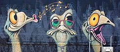 John Murray’s eccentric emu mural outside Lightning Ridge’s petrol station.