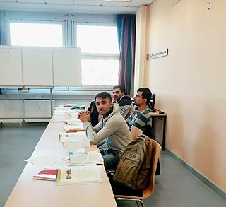 Abdul Hasib and his friends in their German class.
