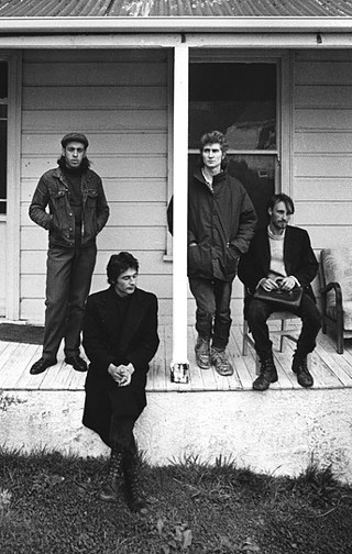 Xpressway artists. L to R: Bruce Russell, Peter Jefferies, Peter Gutteridge, and Alastair Galbraith in Dunedin, early 1989. Credit: 