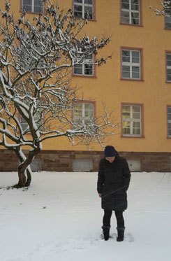 Snow outside my work building, Saarland University