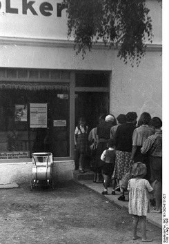 Queue in front of a grocery store