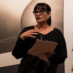 Pip reading at the City Gallery Wellington