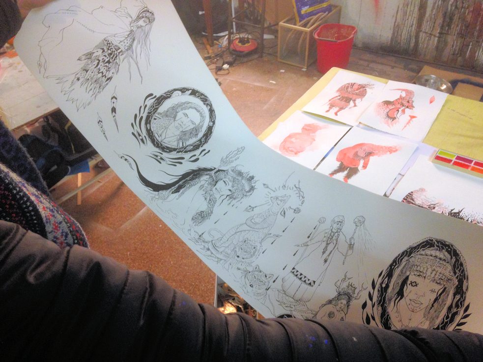 Die Freske wurde zunächst auf dem Papier entworfen, bevor es seinen Platz an der Wand fand.