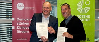 Johannes Ebert, CEO of the Goethe-Institut and Thomas Krüger, president of the  Federal Agency for Civic Education.