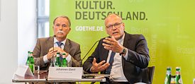 Klaus-Dieter Lehmann and Johannes Ebert answer questions from the press