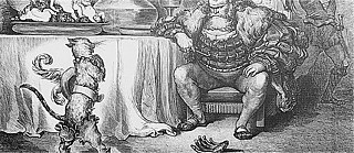 Le chat botté devant le roi (à table)