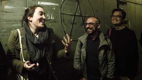Maria Milisavljević, Santiago Sanguinetti and Pat To Yan at the writing workshop.