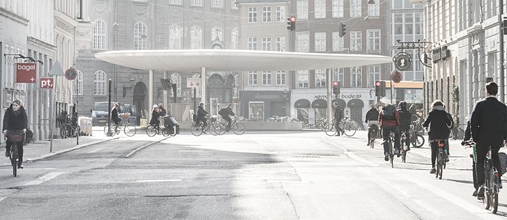 Der Bahnhofsvorplatz der Nørreport Station in Kopenhagen, Dänemark. 