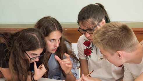 Participants working on a group task