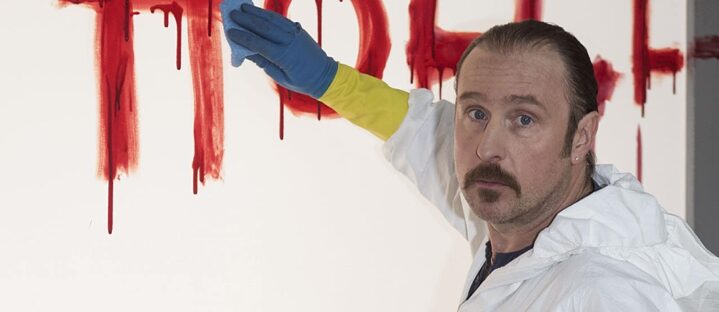 Bjarne Maedel as the Crime Scene Cleaner on the set of the German NDR TV comedy series "Der Tatortreiniger"  