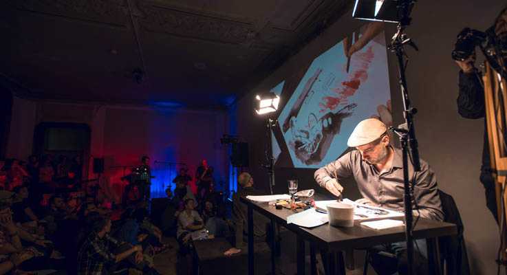 Der Komiks-Autor Reinhard Kleist bei der Eröffnung von BRaK-Festival, Palais Pistori, 18. 5.