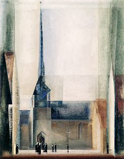 Obraz „Gelmeroda IX“ od majstra Bauhausu Lyonela Feiningera znázorňuje kostol v Gelmerode, dedinský kostol vo weimarskom kraji.