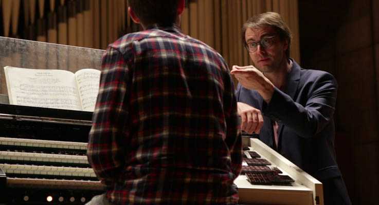 Orgelspieler Christian Schmitt beim Masterclass, Slowakischer Rundfunk, 8. 4.
