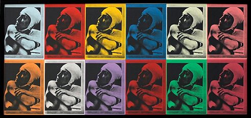 Falso Andy Warhol Meret Oppenheim. Fotokopie auf Colorset-Papier; 12 Blätter zusammen gerahmt; 63 X 130 X 3,3 cm.  