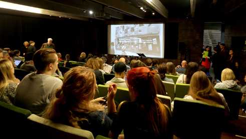  Visitors at the opening of Moving Away: The Internationalist Architect