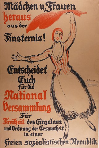 Ein Wahlplakat aus dem Jahr 1919 ruft Frauen auf, wählen zu gehen.