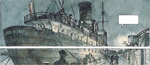 Mann vor Schiff im Hafen (Zeichnung)