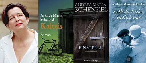 Andrea Maria Schenkel et trois couvertures de ses livres