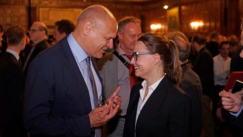 Johannes Ebert conversing with Michelle Müntefering, Minister of State for International Cultural Policy
