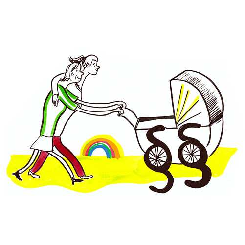 lesbisches Paar mit Kinderwagen