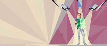 Illustration: Mann mit Handy wird ausspioniert