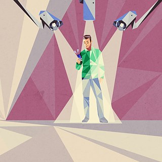 Illustration: Mann mit Handy wird ausspioniert
