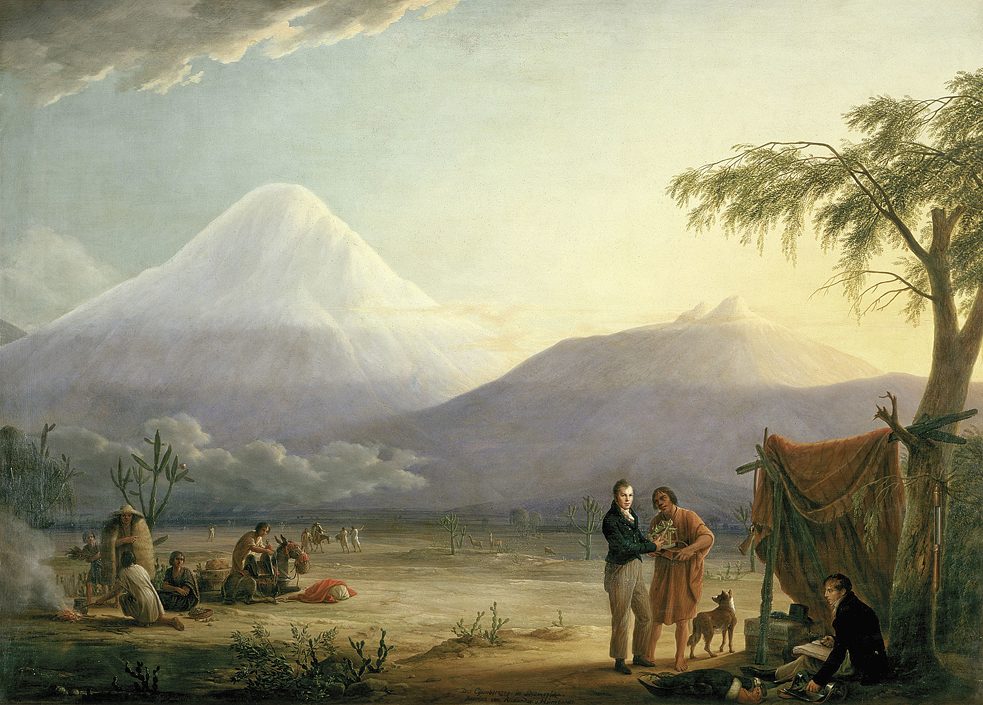 Humboldt und Forscherfreund Aimé Bonpland vor dem Chimborazo