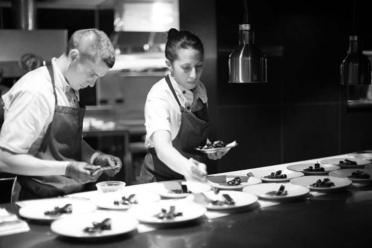 Fiso and Gnojczak plating desserts at the Chef’s counter