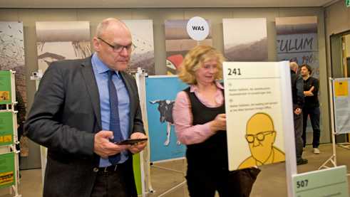 Johannes Ebert, secretary-general of the Goethe-Institut, is one of the first to try playing the Wallpeckers game 